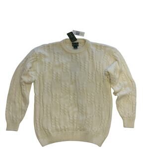 Vintage IZOD Cream Cable Knit Sweater | Large | 100% Cotton Crew Neck